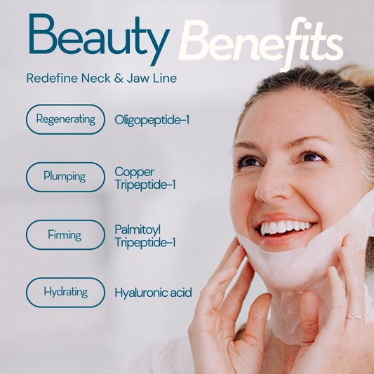 beauty benefits graphic for Frownies CHIN-UP, redefine neck & jaw line