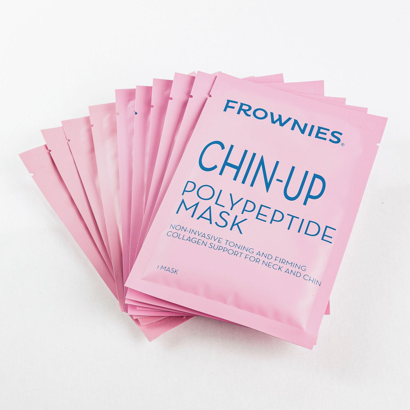 10 CHIN-UP polypeptide masks from Frownies stacked 