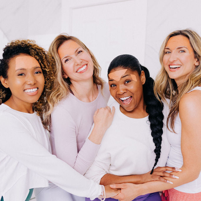 4 woman shown wearing Frownies facial patches 