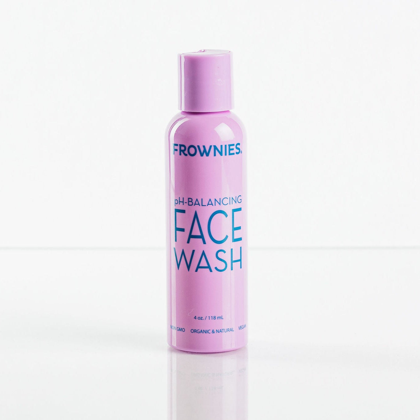 Frownies pH-balancing face wash pictured on a clean white background. Organic and natural, non GO, vegan