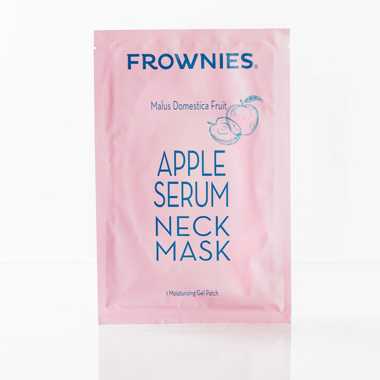 Frownies apple serum neck mask package pictured on a clean white background 