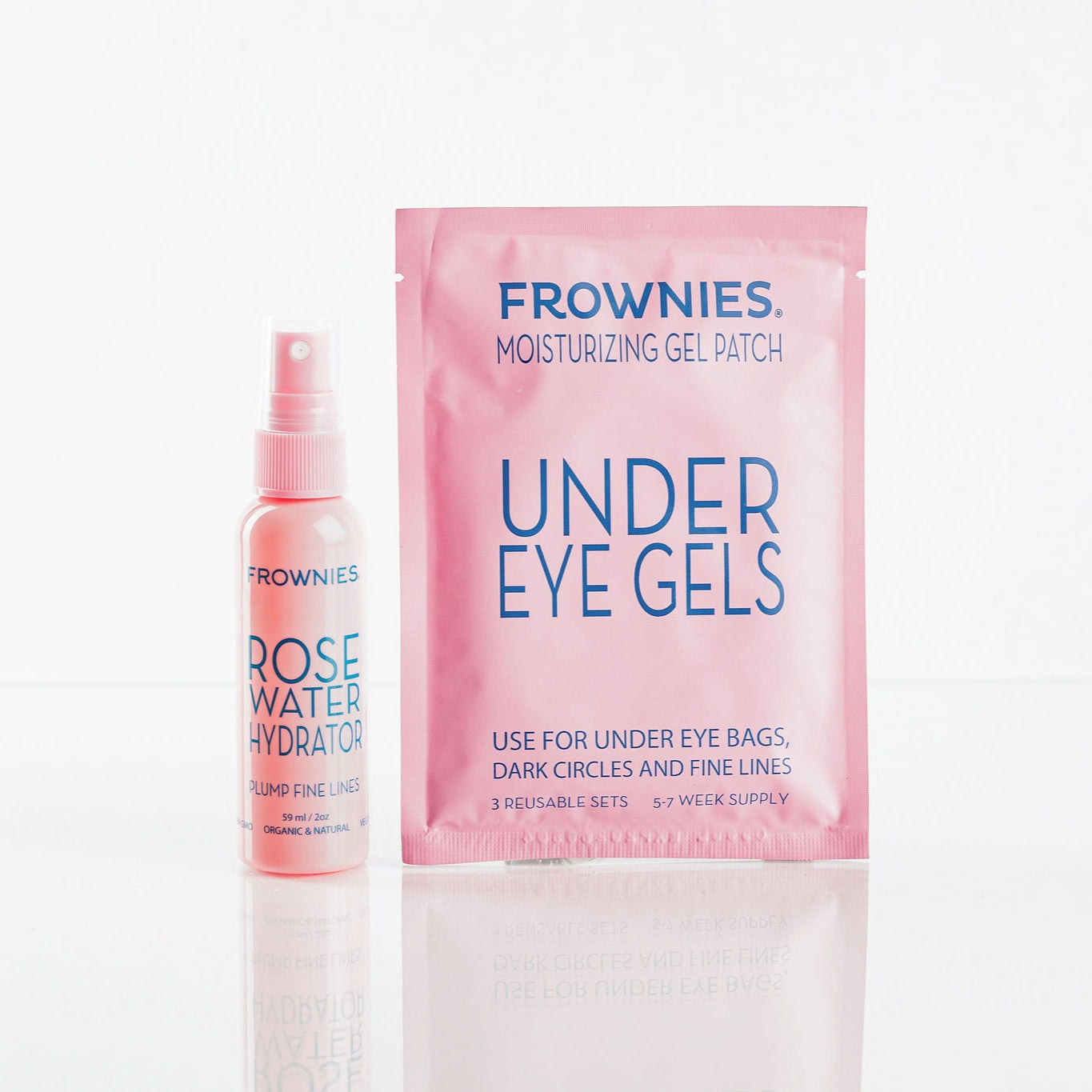 Frownies bright eyes rose water hydrator spray and cactus collagen under eye gels 