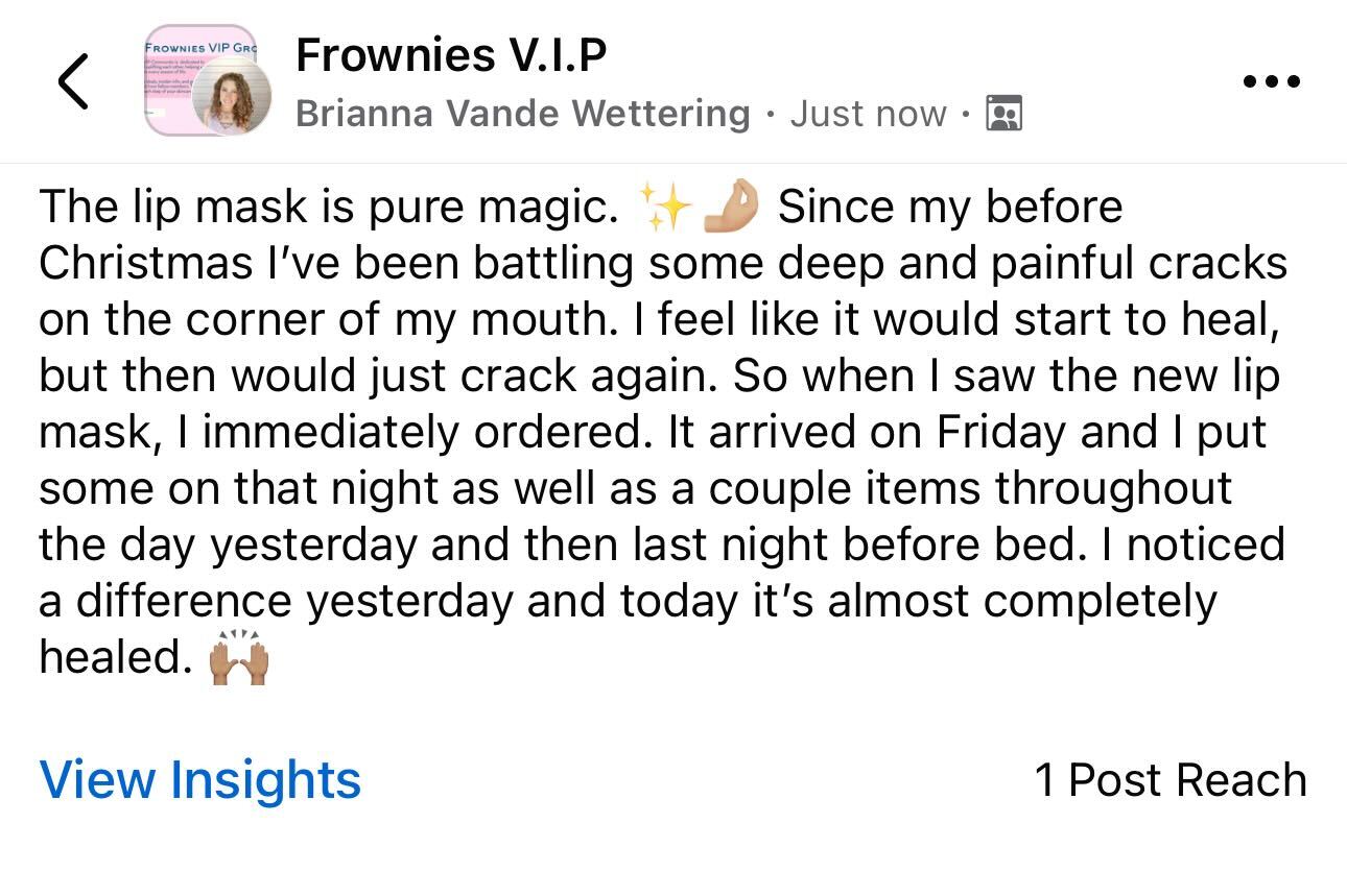 Frownies V.I.P review of the lip mask 