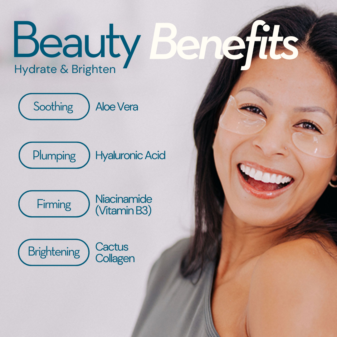 beauty benefits graphic for cactus collagen under eye gels