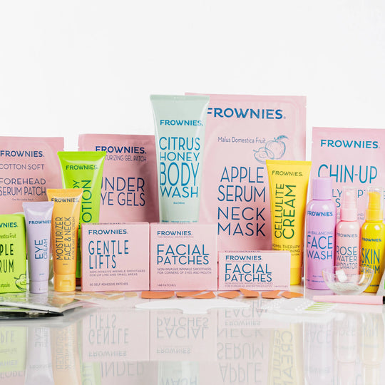 Full assortment of Frownies products displayed together in their respective packaging