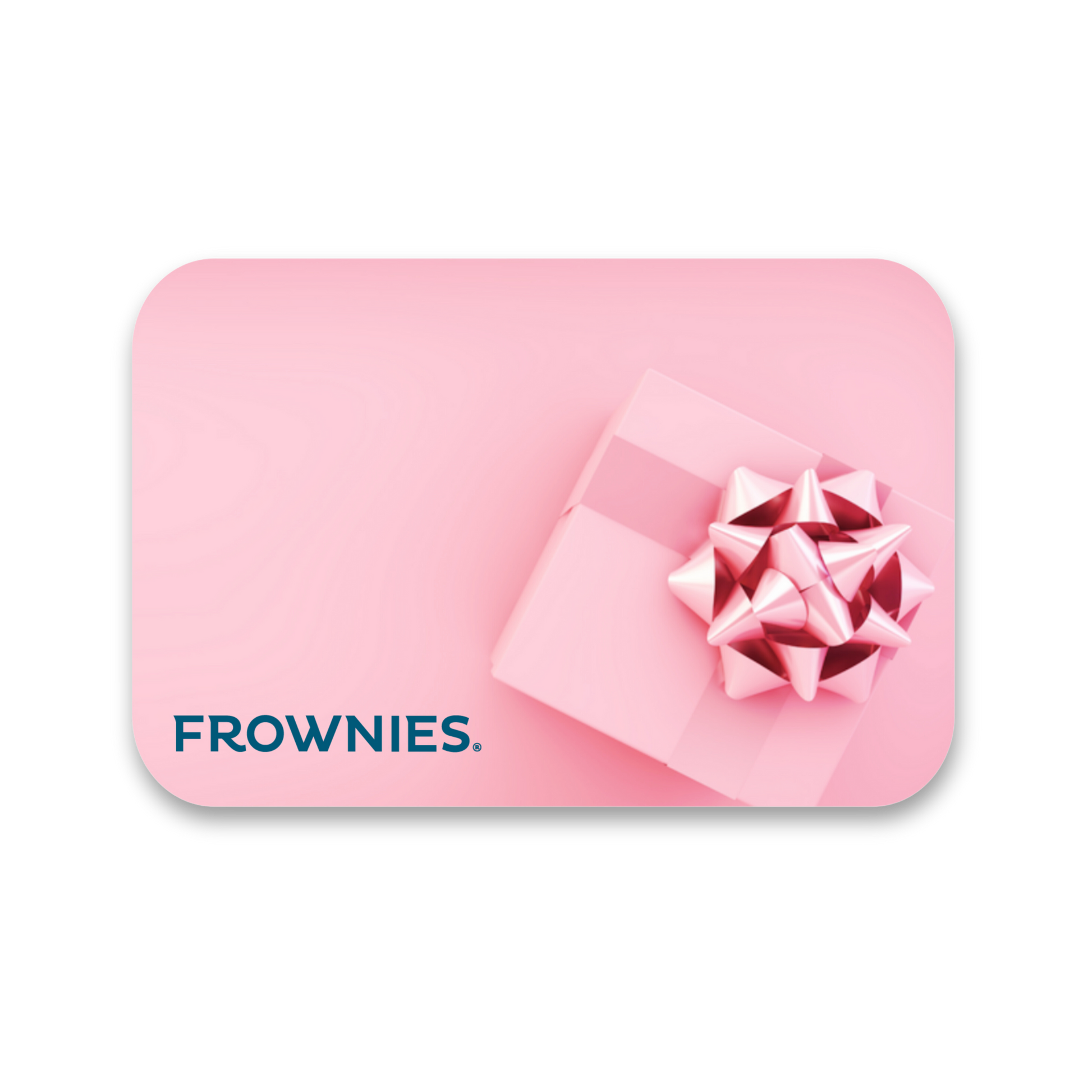 Frownies gift card image, showing a graphic with a pink frownies gift card 